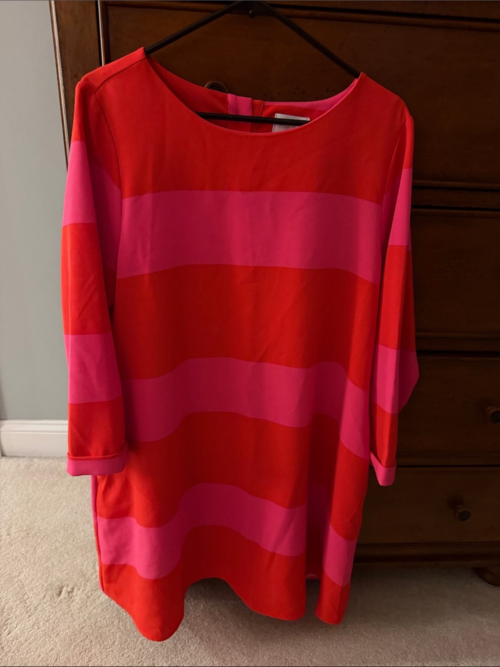 Sugarlips Red and Pink Striped Long-Sleeve Shift Dress